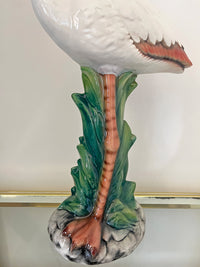 Large Italian Porcelain White Flamingo Statue Figure
