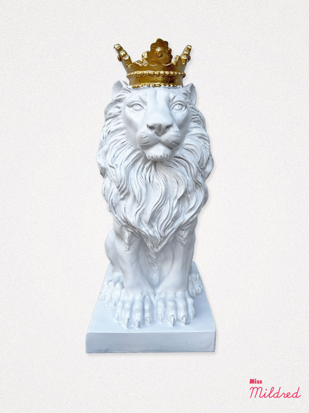 Sitting White Lion with Crown