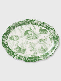 White & Green Rabbit Garden Serving Large Oval Platter