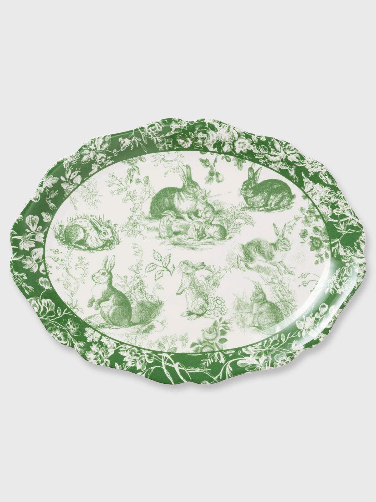 White & Green Rabbit Garden Serving Large Oval Platter