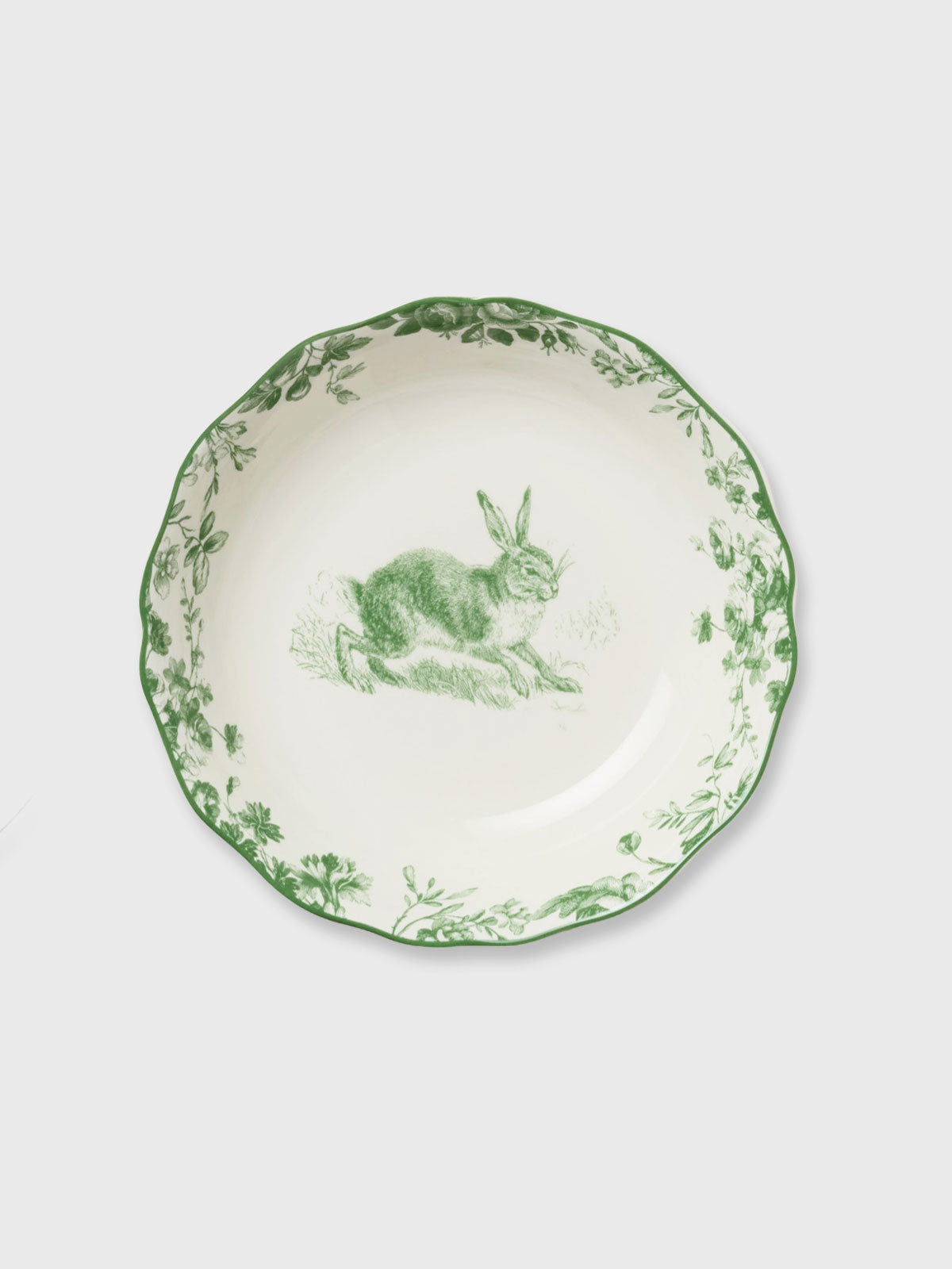 White & Green 'Running' Rabbit Garden Soup Bowl
