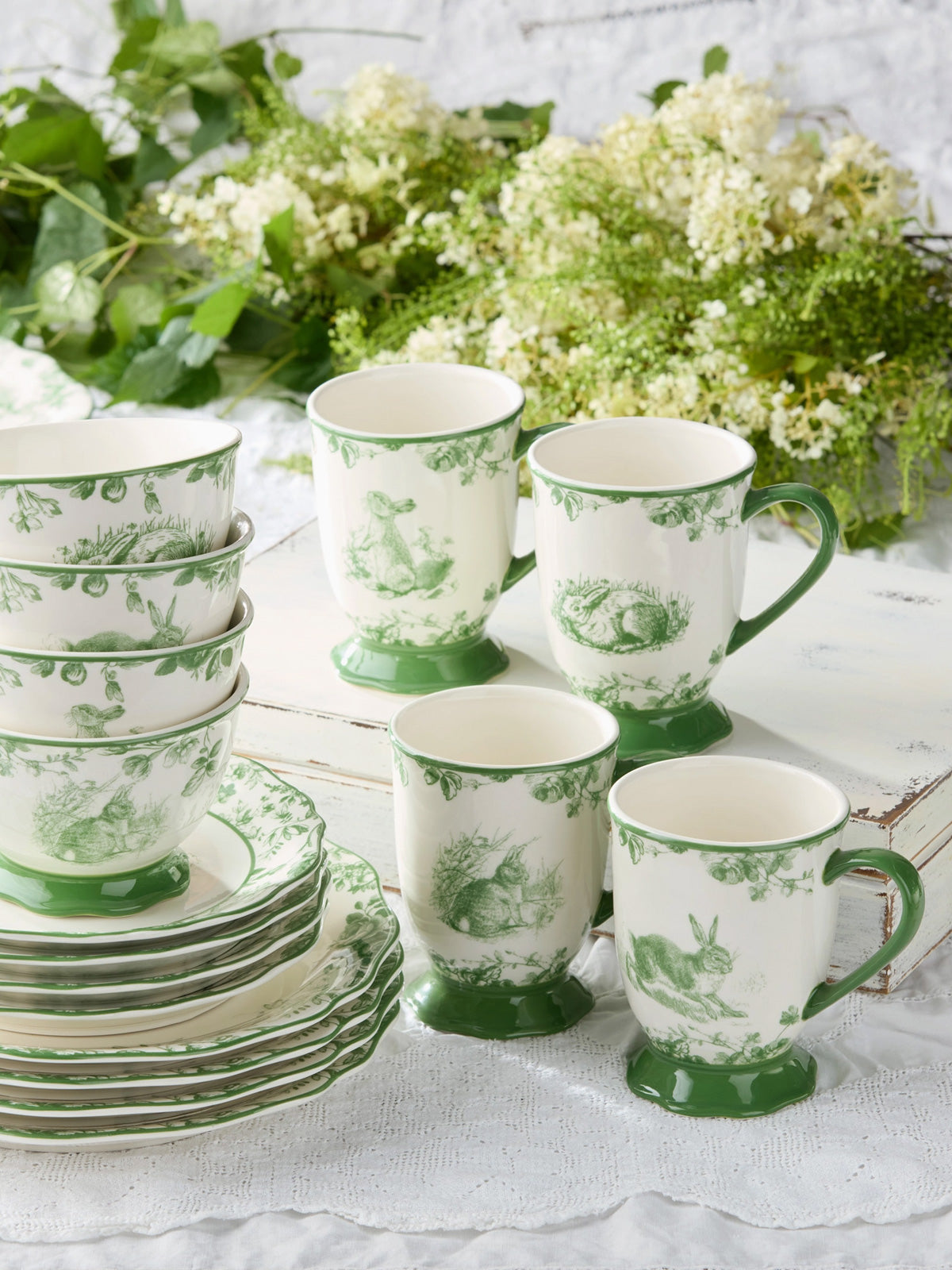 White & Green 'Curious' Rabbit Garden Mug