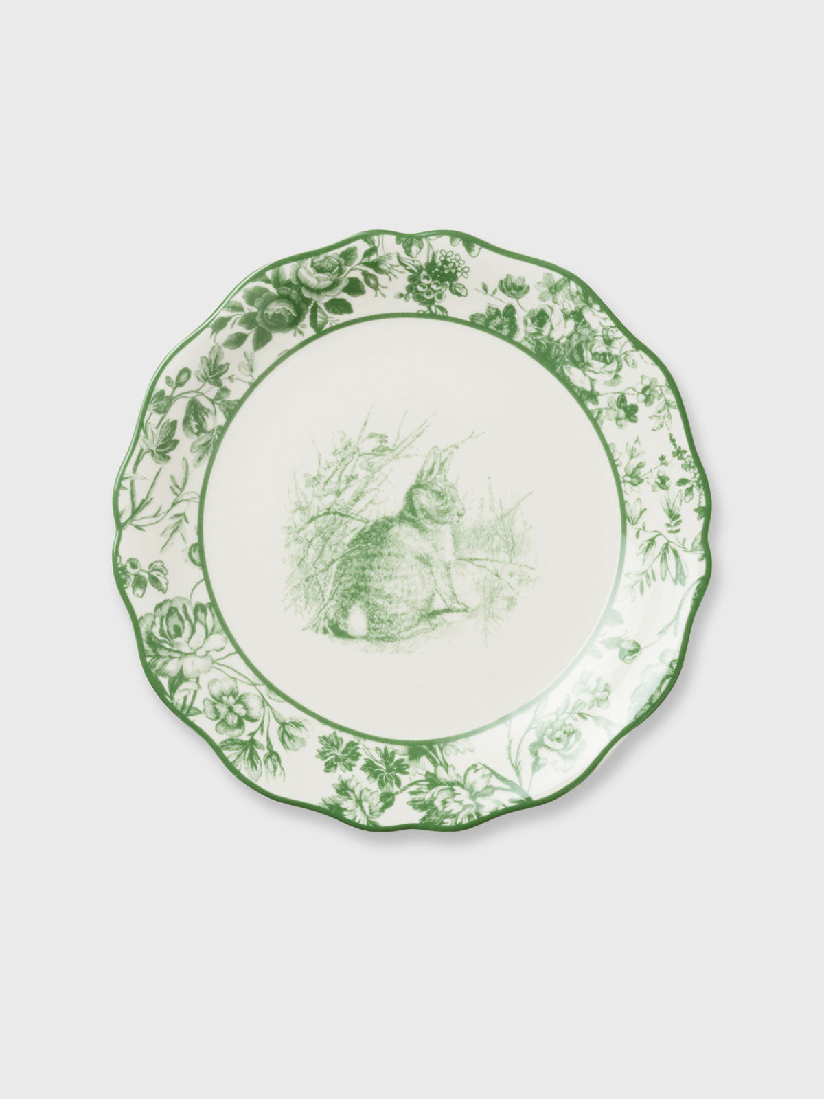 White & Green 'Curious' Rabbit Garden Side Plate