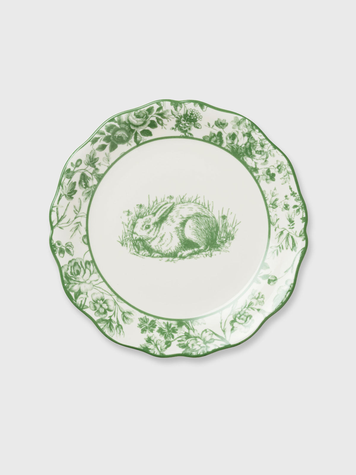 White & Green 'Resting' Rabbit Garden Side Plate