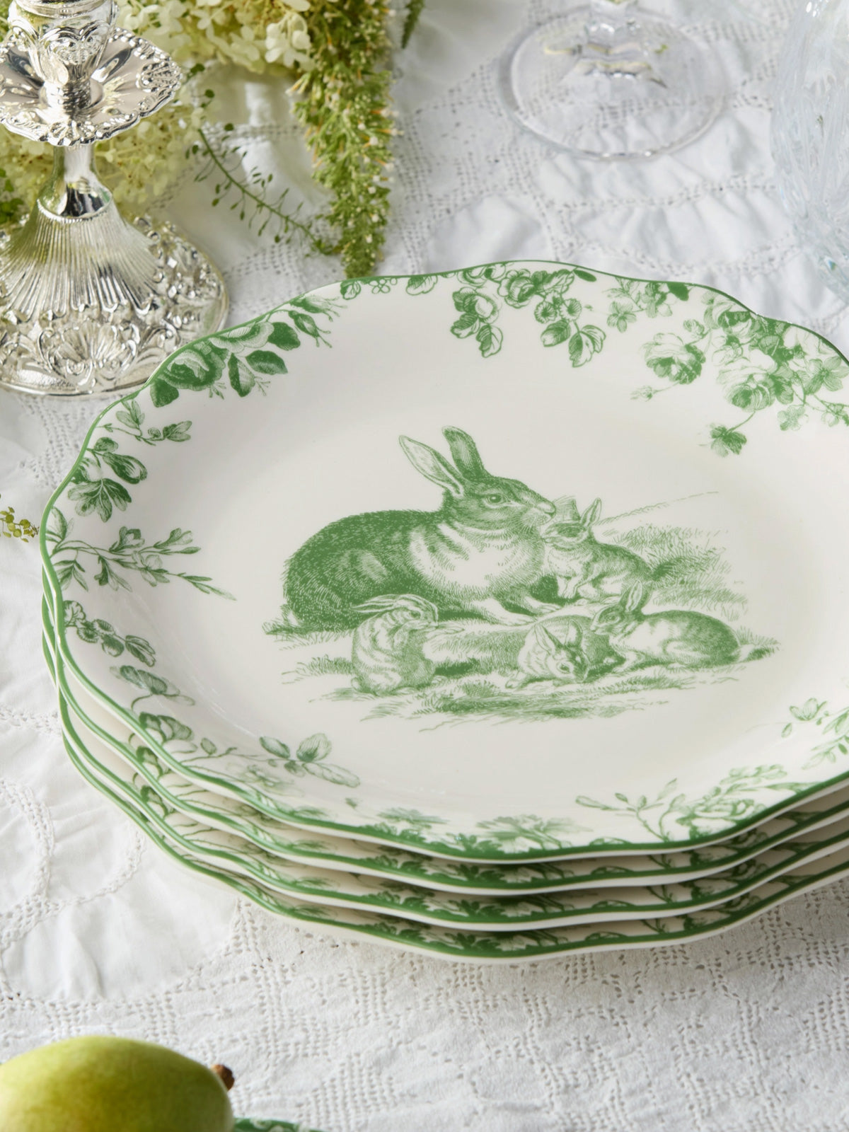 White & Green Rabbit Garden Dinner Plate