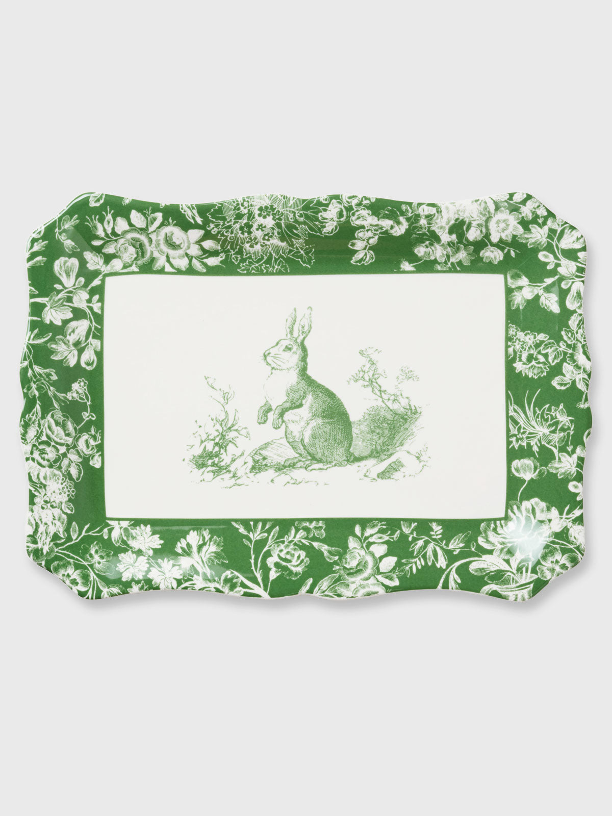 White & Green Rabbit Garden Serving Rectangular Platter