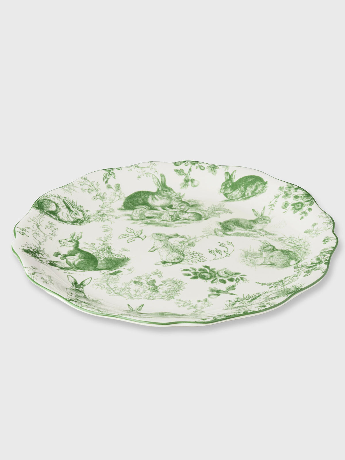 White & Green Rabbit Garden Serving Plate Platter