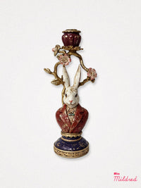 White Dapper Rabbit Candle Stick Holder - 23cm