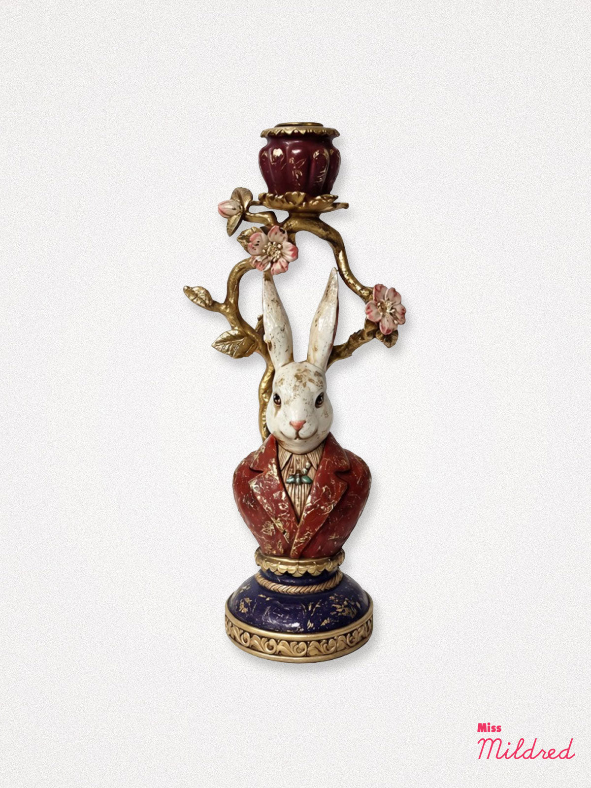 White Dapper Rabbit Candle Stick Holder - 23cm