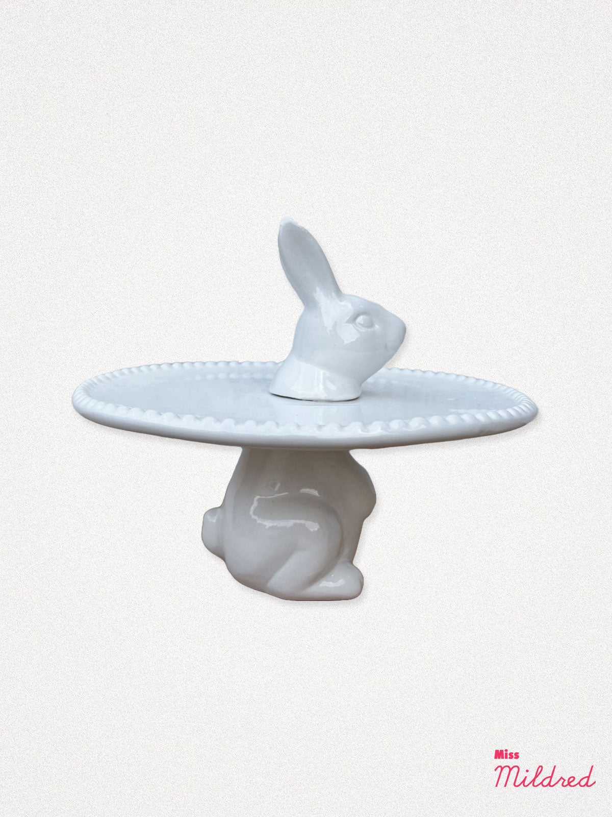 Rabbit Ceramic Cake Display Stand - White