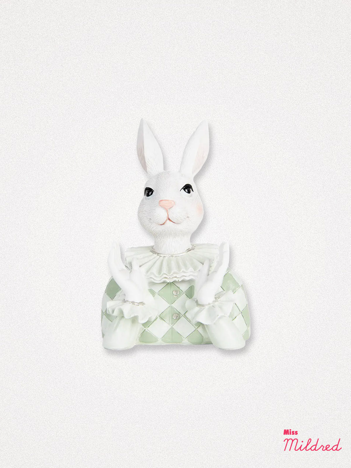 Rabbit Bust - White & Green Harlequin