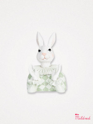Rabbit Bust - White & Green Harlequin