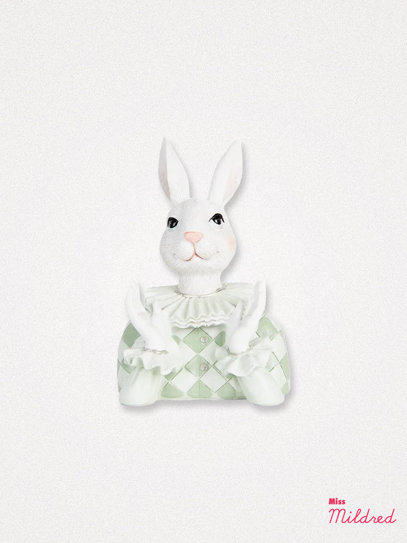 Rabbit Bust - White & Green Harlequin