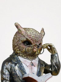 Wise Owl Reading a Book Bust - Bronze and Gold