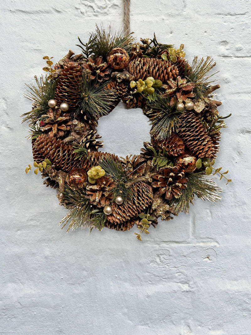 Faux Wreath - Copper Baubles & Pine Cones