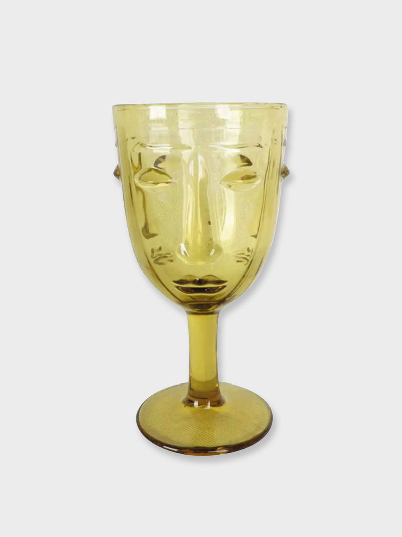 Deco Face Wine Glass - Yellow