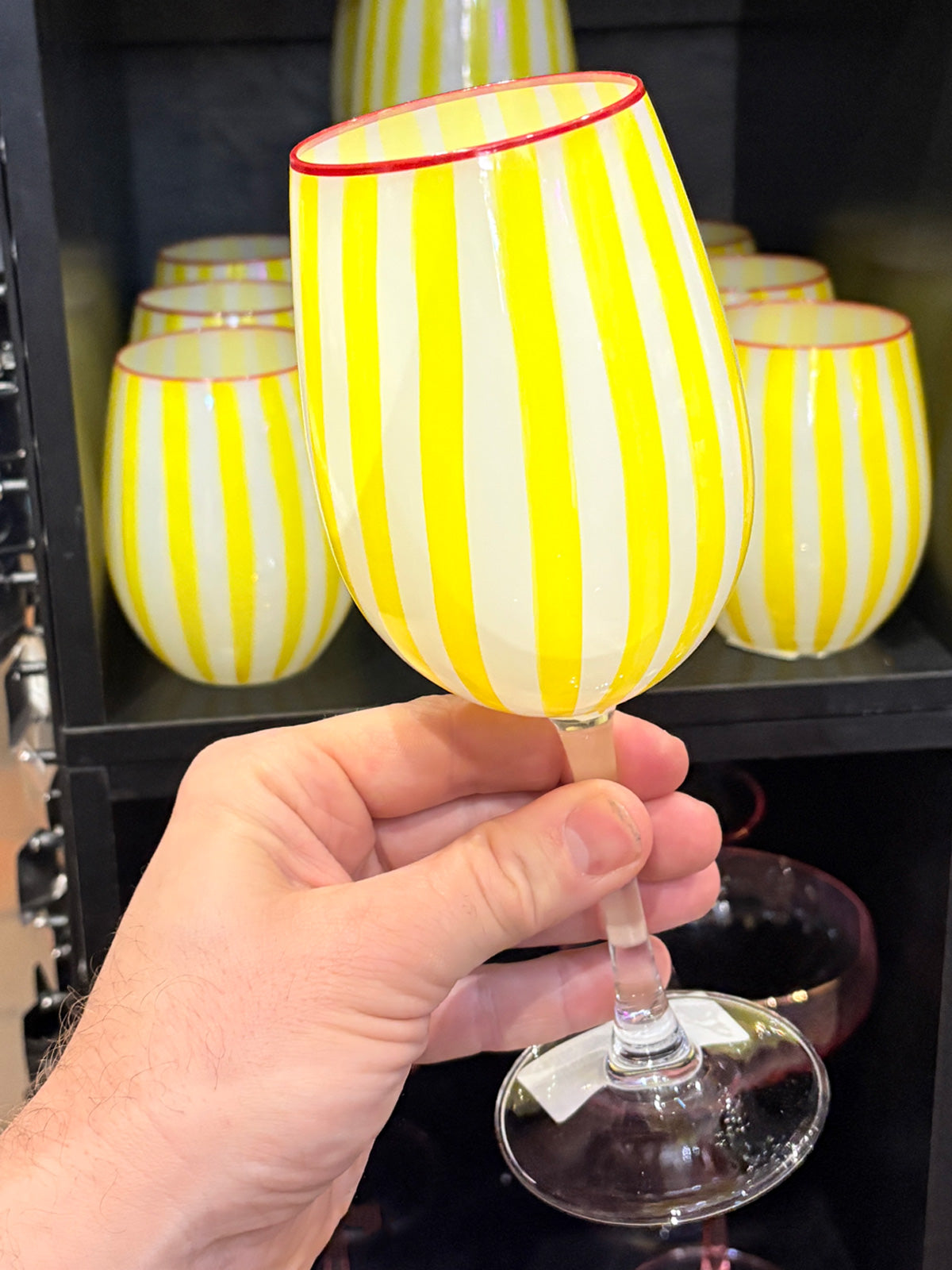 Yellow Stripe Carnival Large Wine Glass - 435ml
