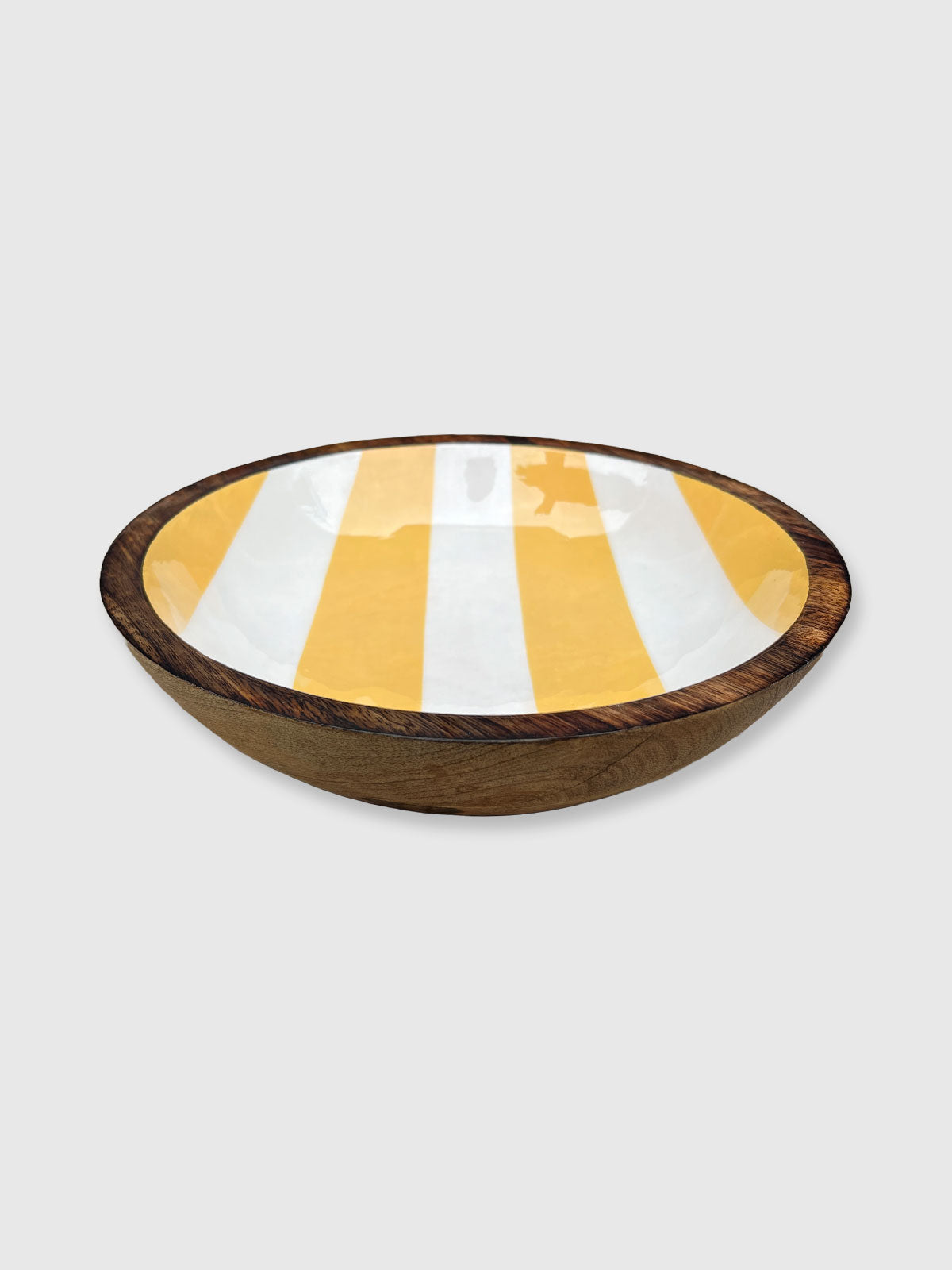 Wooden Yellow Striped Enamelled Bowl - 25cm