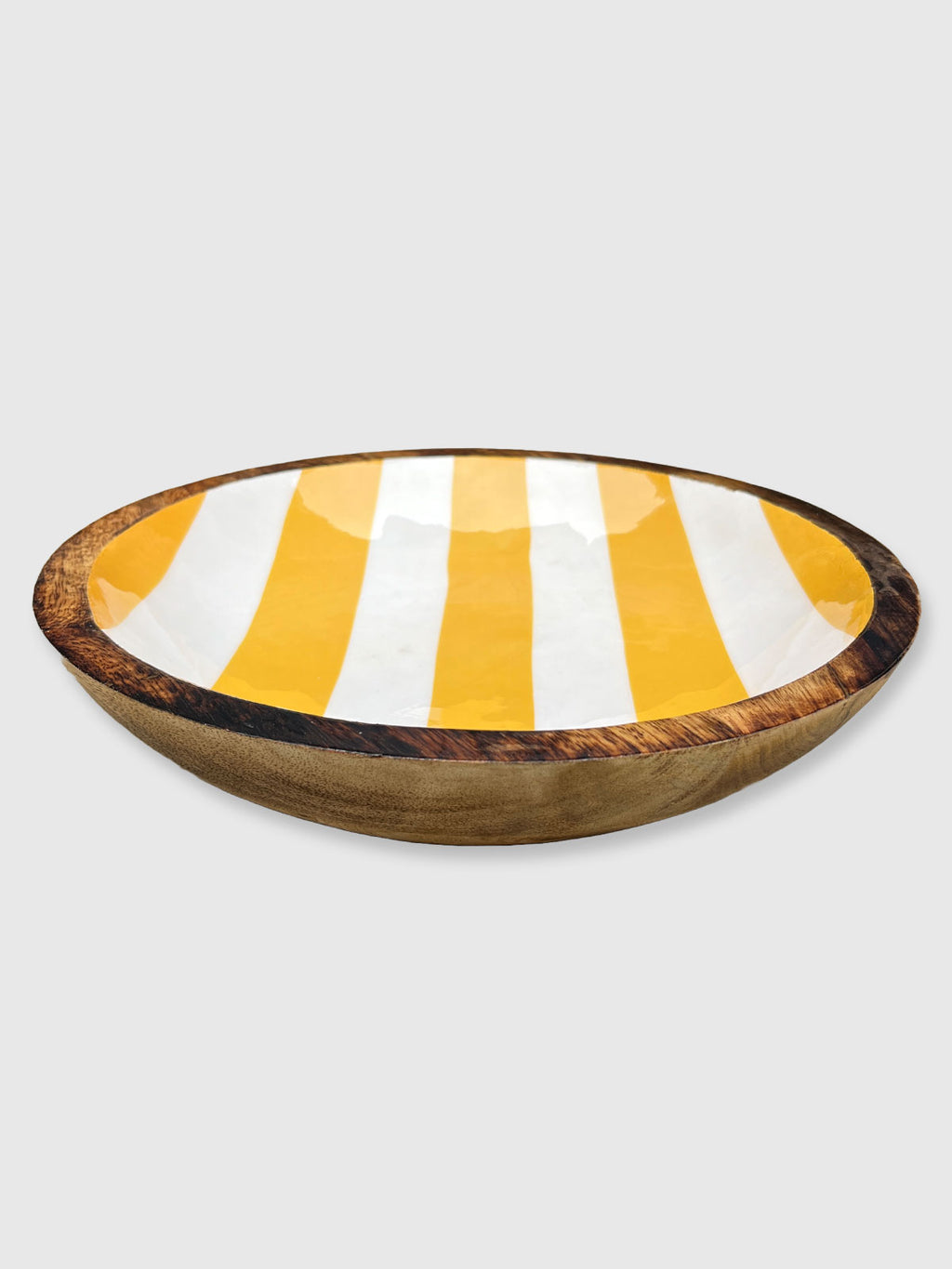 Wooden Yellow Striped Enamelled Bowl - 30cm