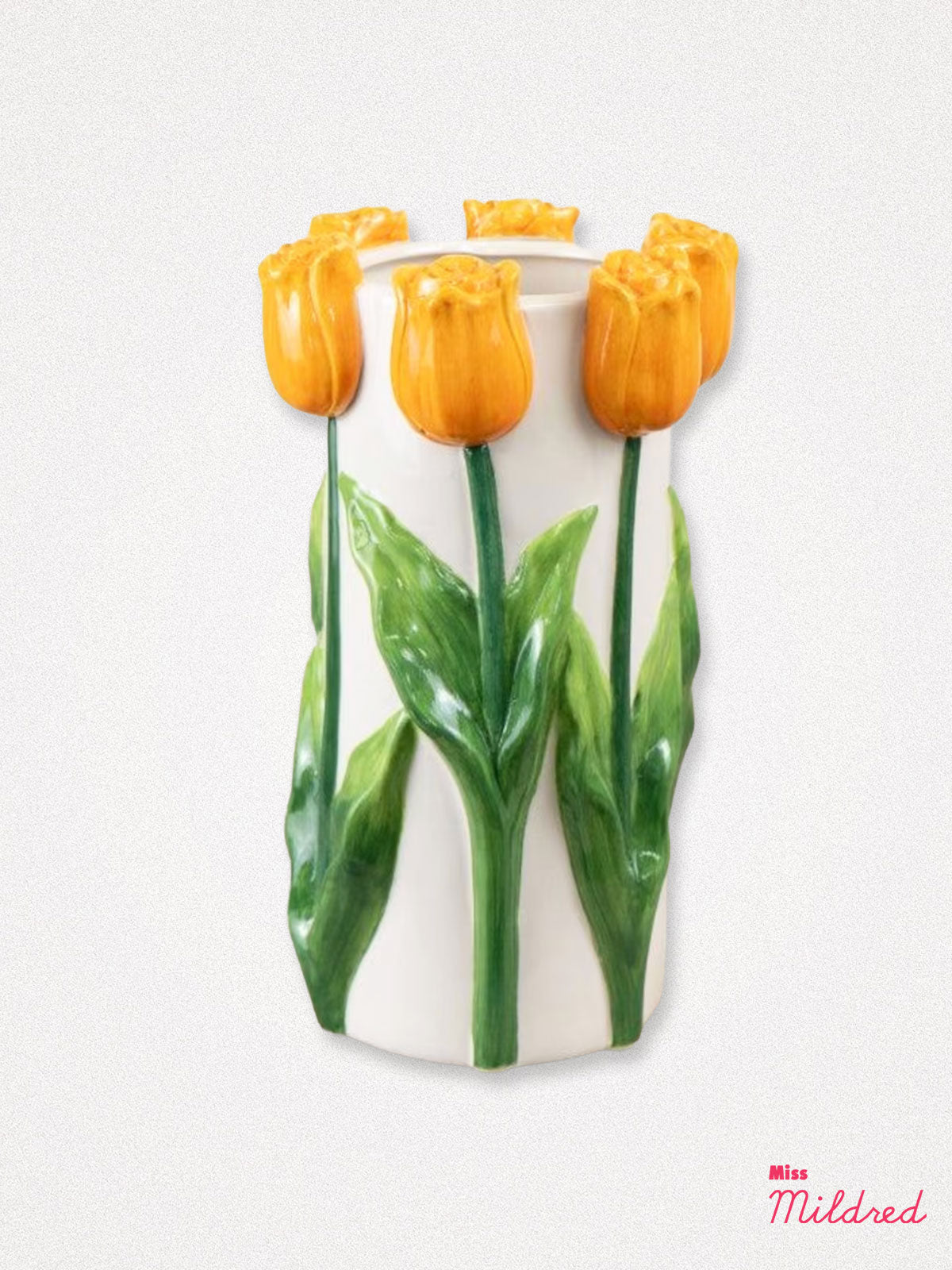 Ceramic 3D Orange Tulip Shaped Vase - 23.5cm