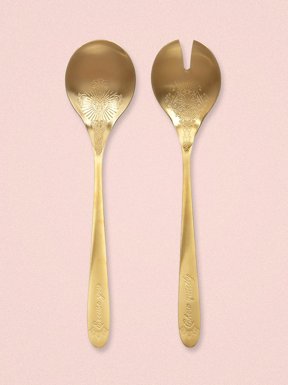 Yvonne Ellen Gold Engraved Salad Server Spoons - Set of 2