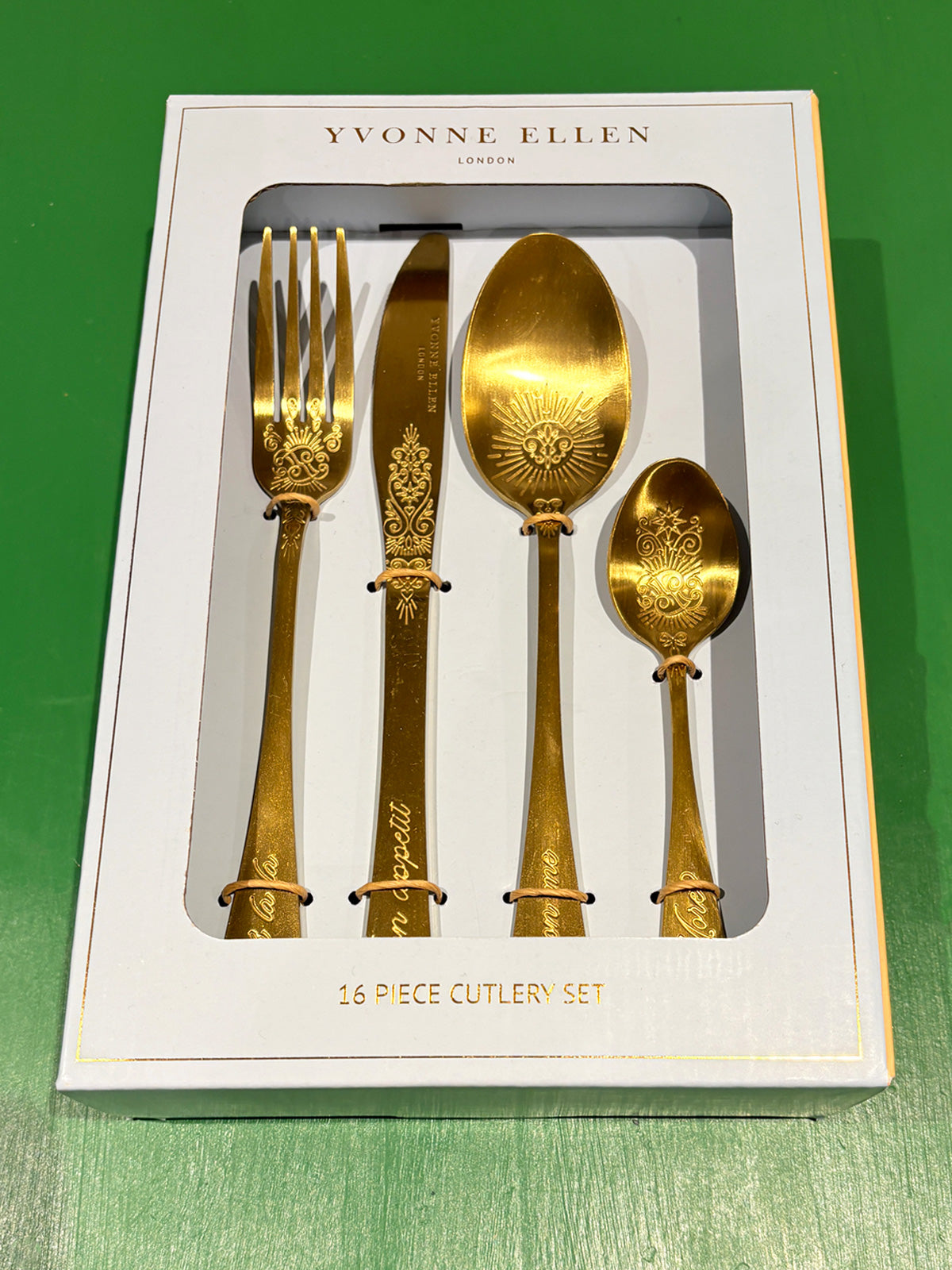 Yvonne Ellen Gold Slogan Cutlery Set - 16 pieces