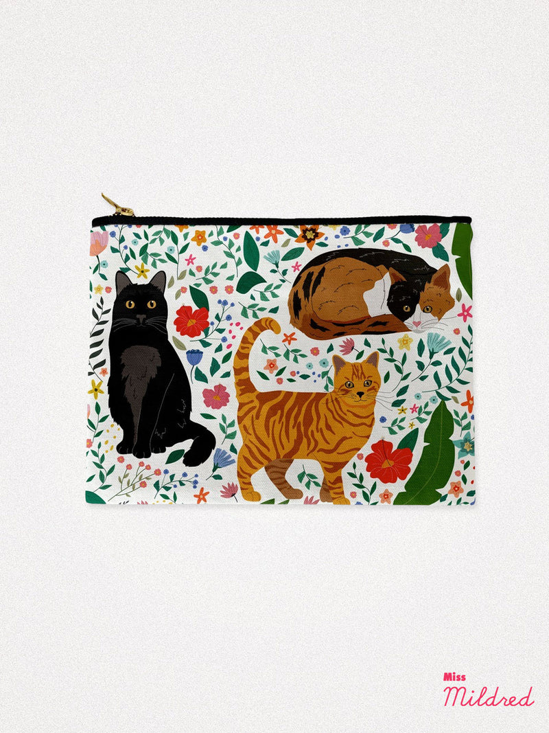 Zip Up Pouch Cosmetic Bag - Garden of Kitty Cats