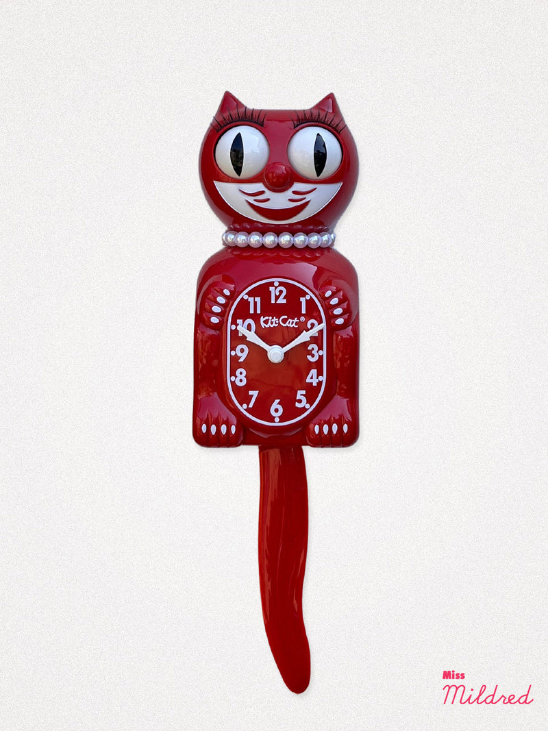 Kit Cat Clock - Original Large Size - Cherry Red Necklace