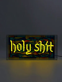 'Holy Shit' Glass Neon Light Box - Yellow
