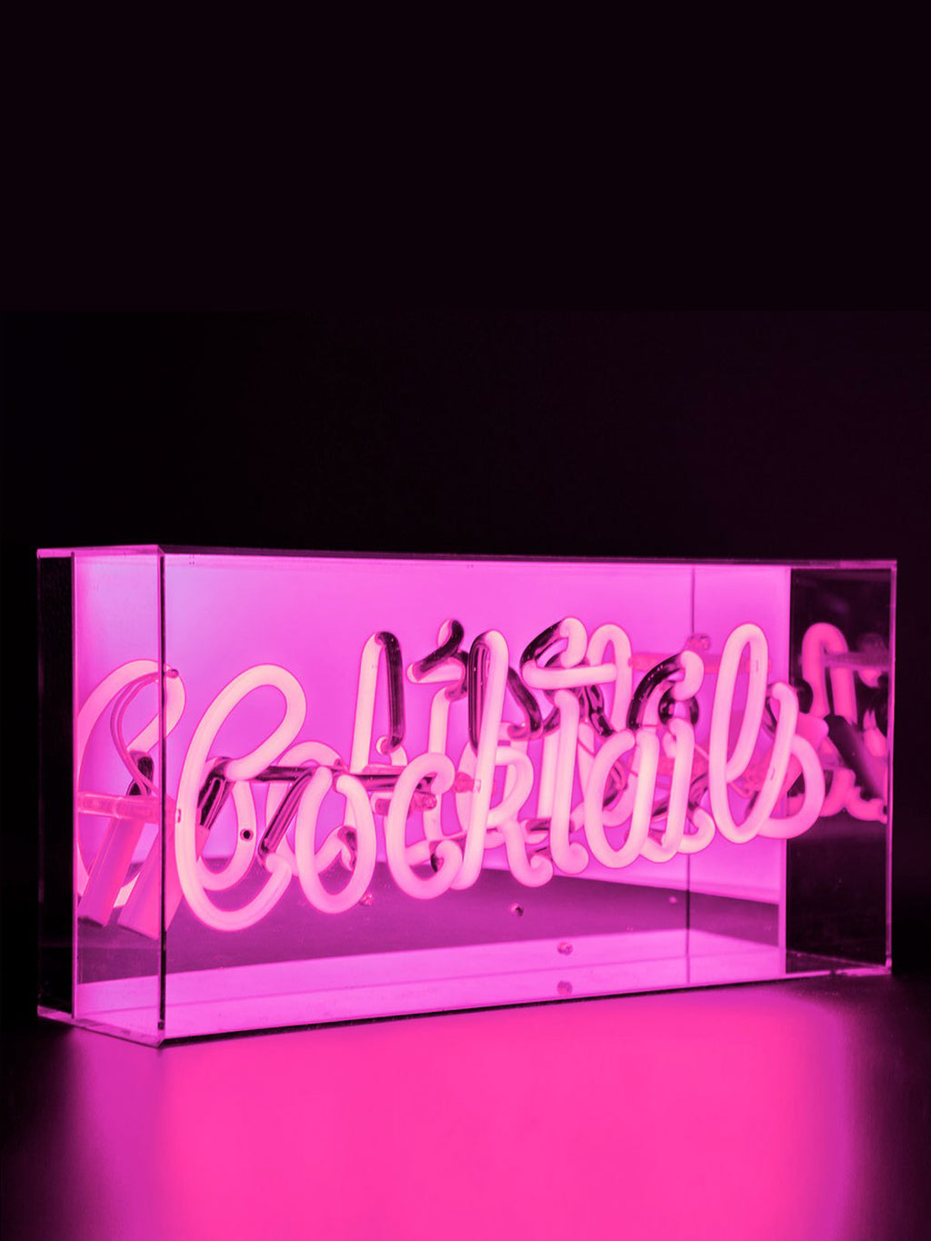 'Cocktails' Glass Neon Light Box Pink