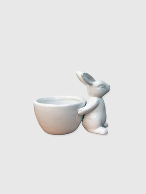 Rabbit Ceramic Trinket Dish / Snack-Bowl - White