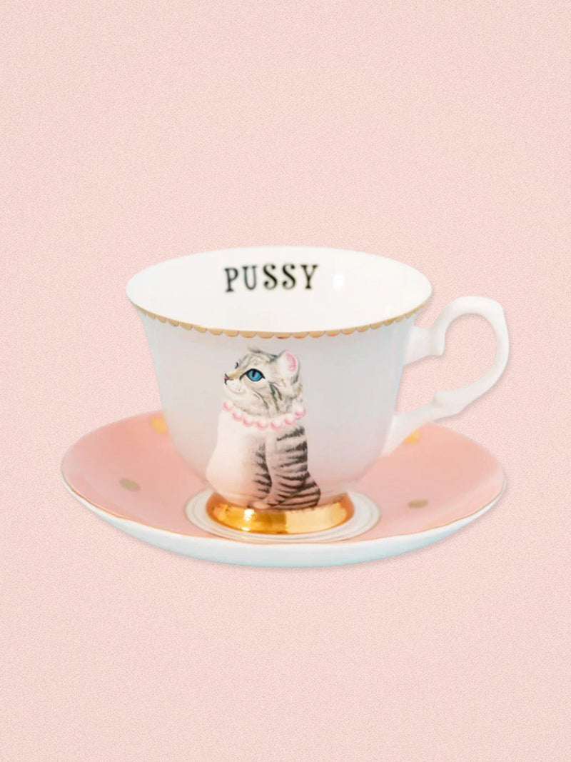 Yvonne Ellen Cup & Saucer - Pussy Cat