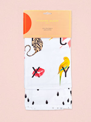 Yvonne Ellen Tea Towel Set of 2 - Alphabet & Ooh La La