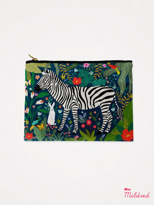 Zip Up Pouch Cosmetic Bag - Forest Zebra