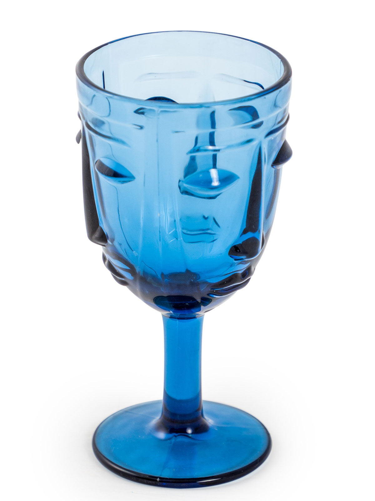 Deco Face Wine Glass - Blue