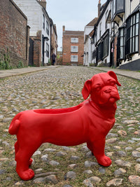 Red Resin Bulldog Dog Shaped Planter