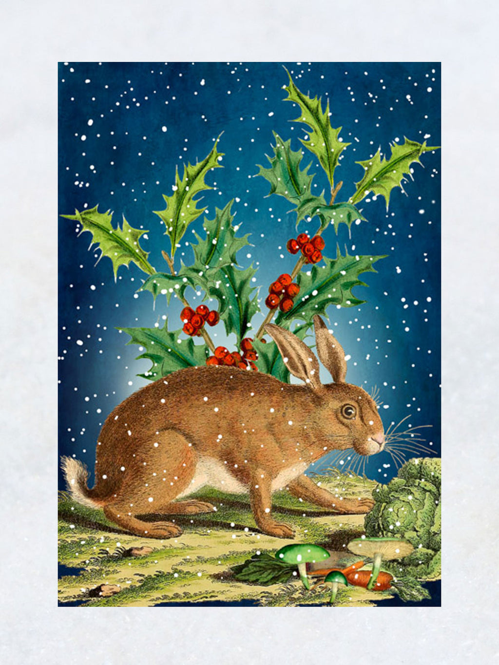 Christmas Greeting Card - Hare and Holly