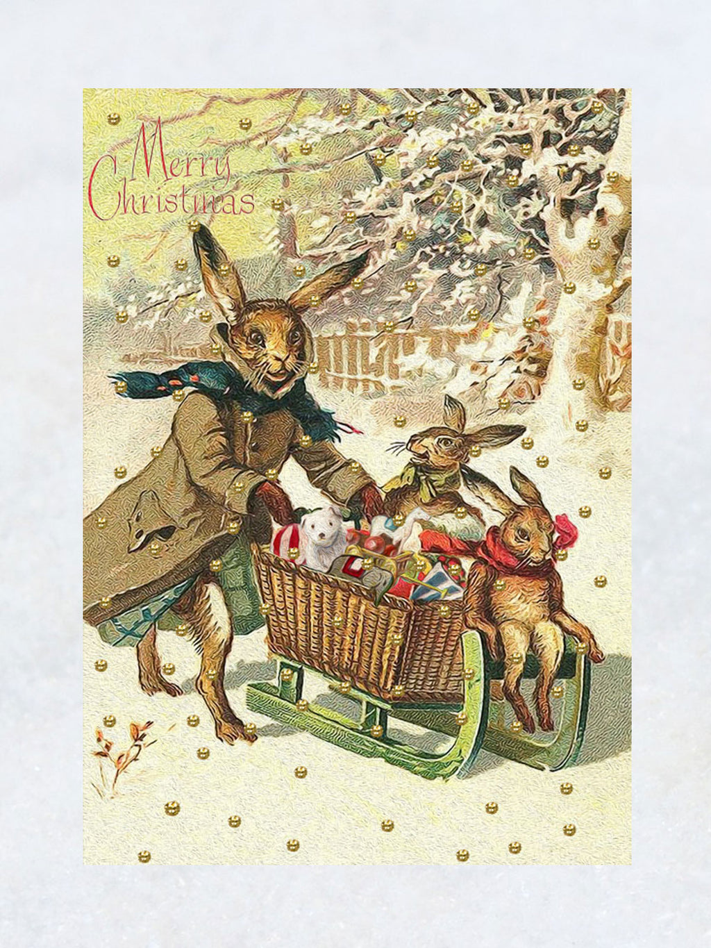 Christmas Greeting Card - Hare and Sleigh