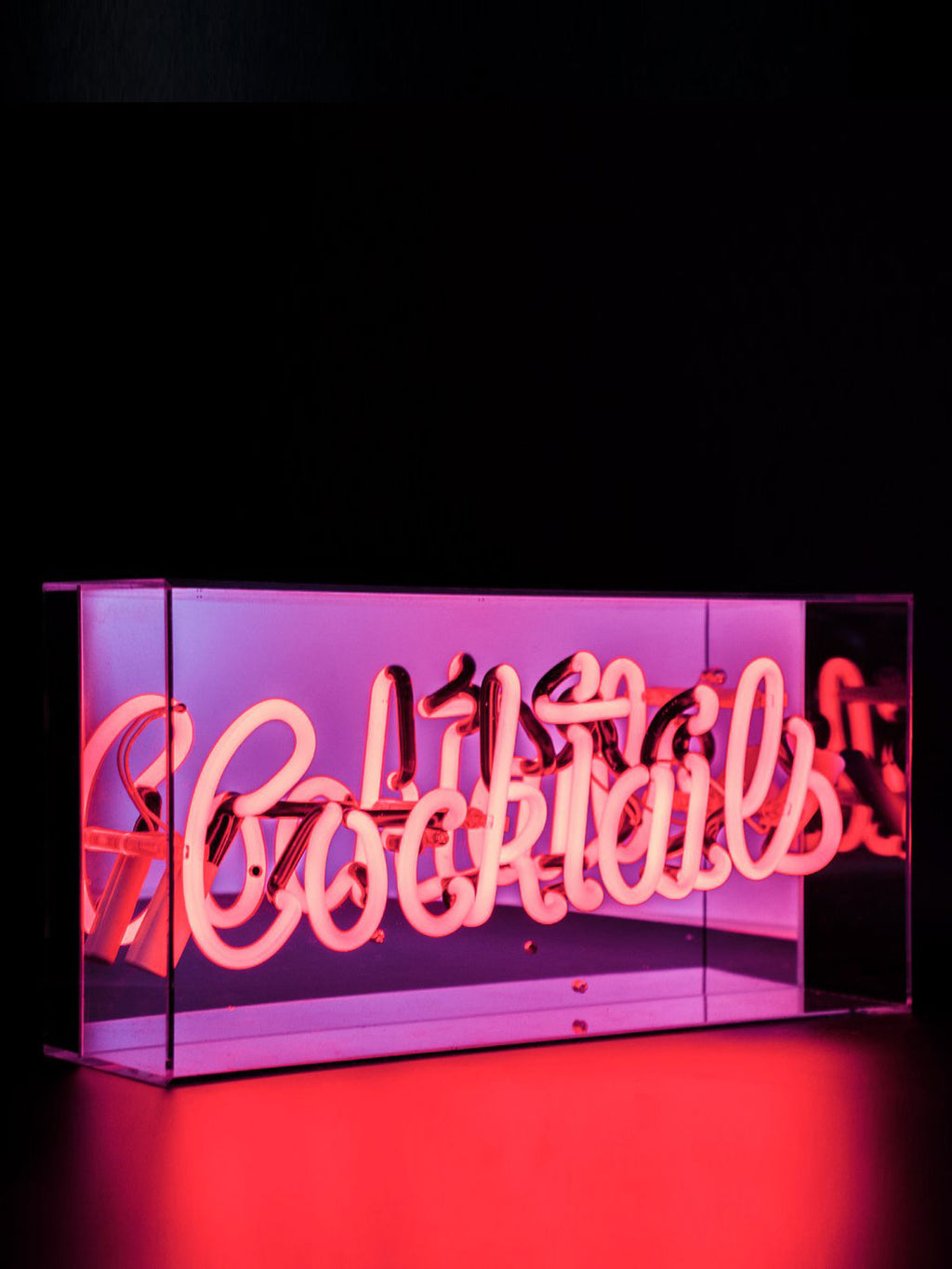 'Cocktails' Glass Neon Light Box Red