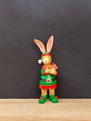 Standing Elf Bunny with Present