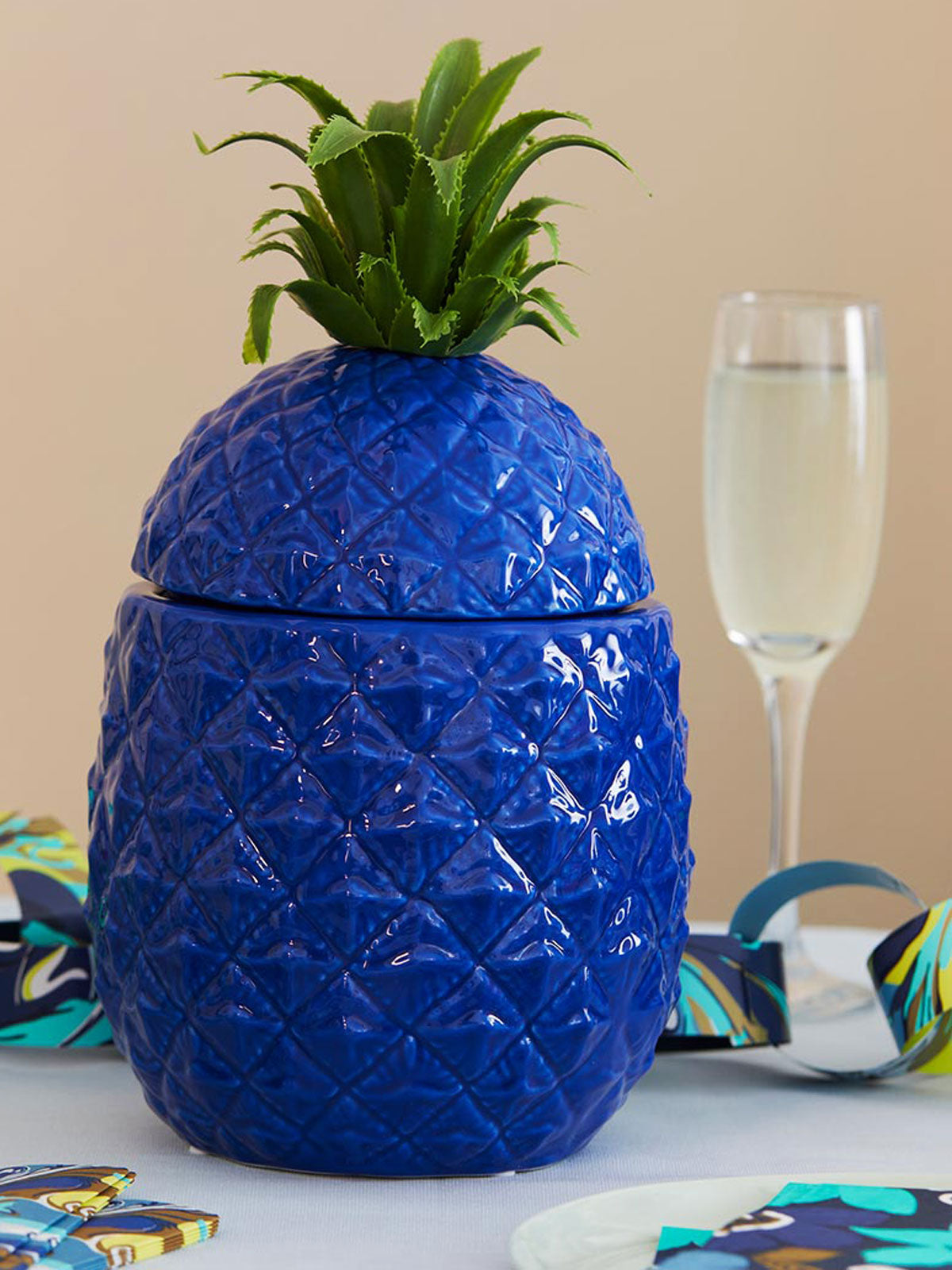 Bold Blue Ceramic Pineapple Ice Bucket