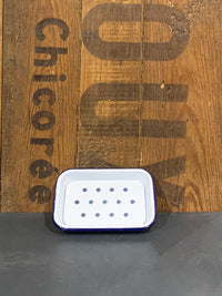 Falcon White Blue Rim Enamel Soap Dish