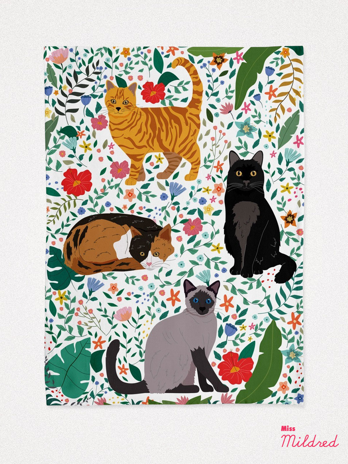 Garden of Kitty Cats - Cotton Tea Towel
