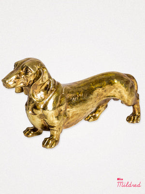 Dotty Dachshund Dog Figure - Antique Gold
