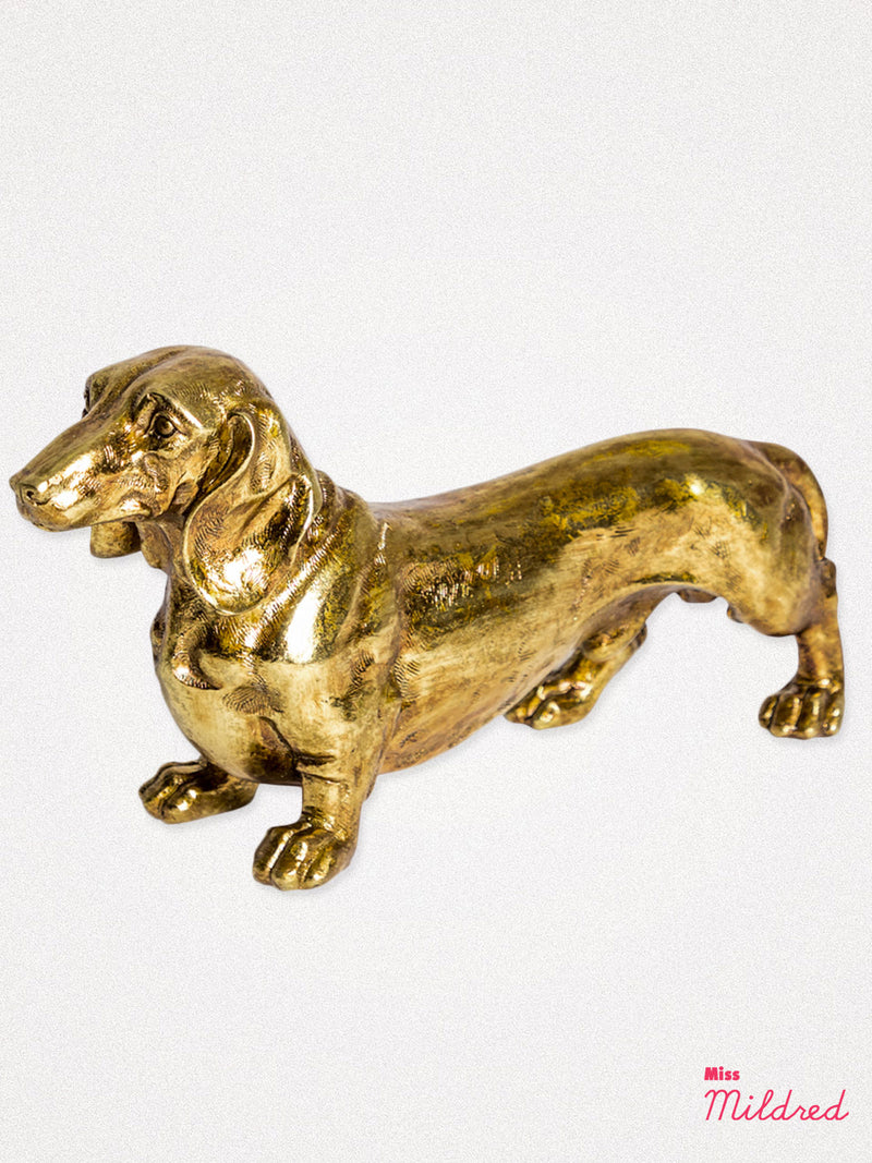 Dotty Dachshund Dog Figure - Antique Gold