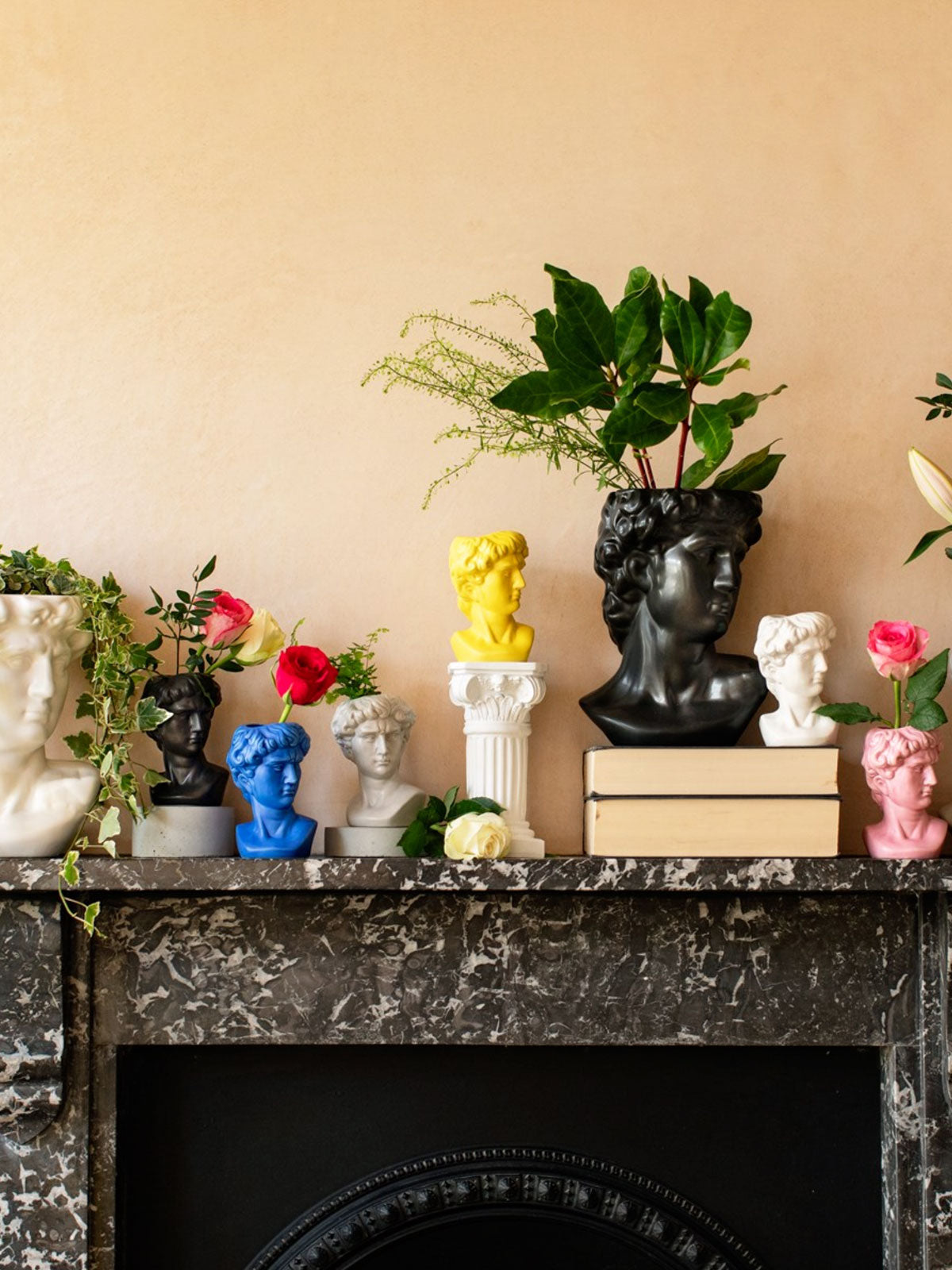 Small Greek David Head Bust Planter Pot - Yellow