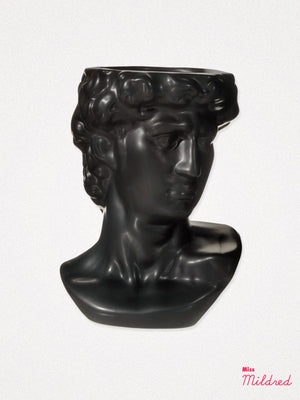Large Greek David Head Bust Planter Pot - Black
