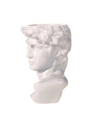 Large Greek David Head Bust Planter Pot - Light Grey