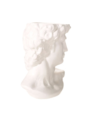 Large Greek David Head Bust Planter Pot - White