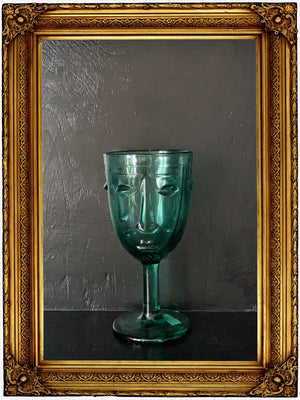 Deco Face Wine Glass - Teal Green